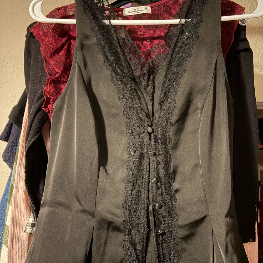 Black Lace-Trim Button Front Slip blouse